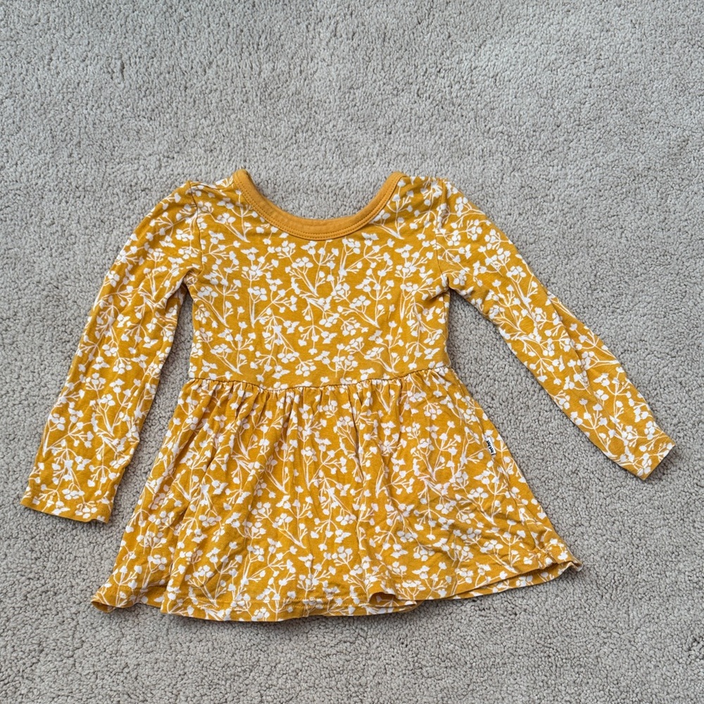 Little Sleepies Mustard Floral Long Sleeve Bodysuit Dress